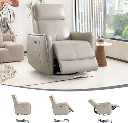 Power Swivel Rocker Recliner Chair with USB Port, 23.2" Wide Seat, Fixed Lumbar Support, Upholstered Glider Chair for Nursery Living Room, Brown