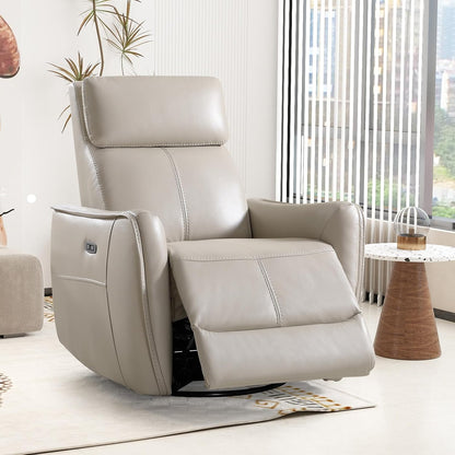 Power Swivel Rocker Recliner Chair with USB Port, 23.2" Wide Seat, Fixed Lumbar Support, Upholstered Glider Chair for Nursery Living Room, Brown