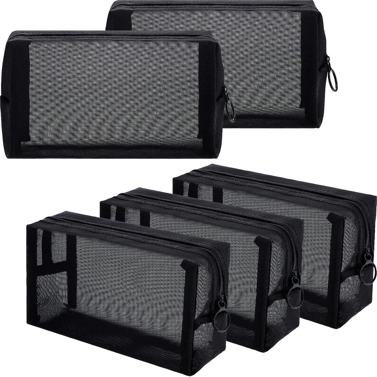 5 Pieces Mesh Makeup Bag Portable Travel Cosmetic Bag Black Breathable Mesh Zipper Pouch for Home Offices Travel Accessories Organizer(8.3 x 4.7 x 3.1 Inch)