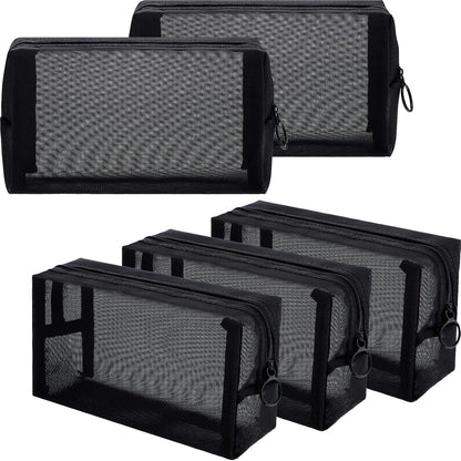 5 Pieces Mesh Makeup Bag Portable Travel Cosmetic Bag Black Breathable Mesh Zipper Pouch for Home Offices Travel Accessories Organizer(8.3 x 4.7 x 3.1 Inch)