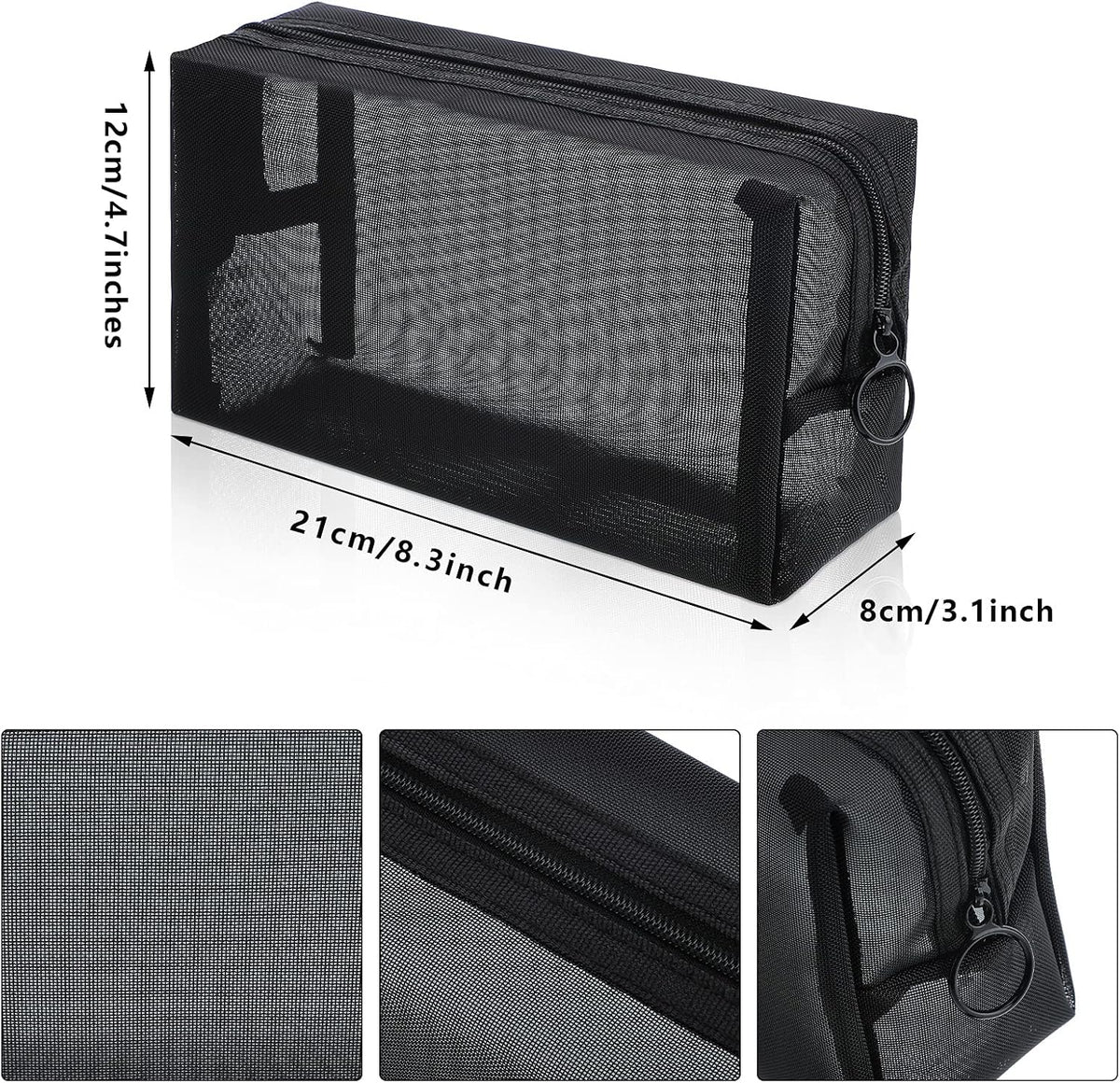 5 Pieces Mesh Makeup Bag Portable Travel Cosmetic Bag Black Breathable Mesh Zipper Pouch for Home Offices Travel Accessories Organizer(8.3 x 4.7 x 3.1 Inch)