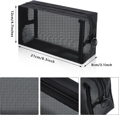 5 Pieces Mesh Makeup Bag Portable Travel Cosmetic Bag Black Breathable Mesh Zipper Pouch for Home Offices Travel Accessories Organizer(8.3 x 4.7 x 3.1 Inch)