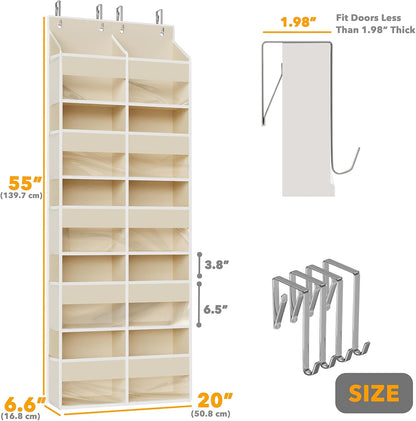 Extra Large Over The Door Organizer with 10 Large Pockets and 10 Mesh Side Pockets, 5 Layers Door Organizer Hanging with Clear Window for Bedroom, Bathroom, Pantry and Nursery, Gray