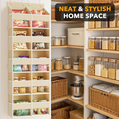 Extra Large Over The Door Organizer with 10 Large Pockets and 10 Mesh Side Pockets, 5 Layers Door Organizer Hanging with Clear Window for Bedroom, Bathroom, Pantry and Nursery, Gray