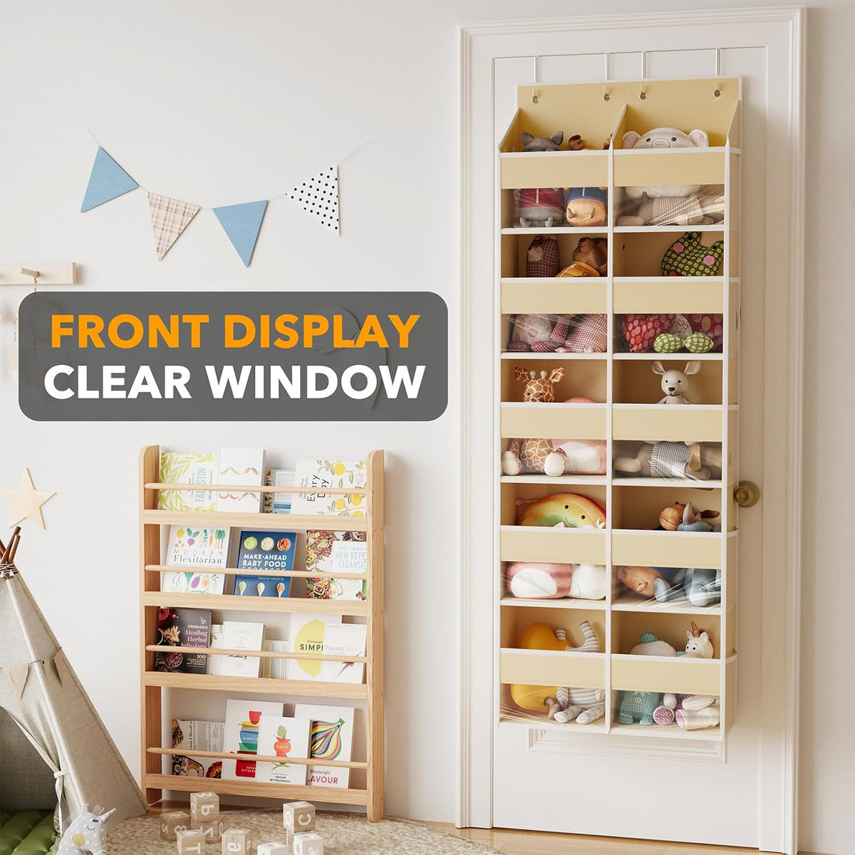 Extra Large Over The Door Organizer with 10 Large Pockets and 10 Mesh Side Pockets, 5 Layers Door Organizer Hanging with Clear Window for Bedroom, Bathroom, Pantry and Nursery, Gray