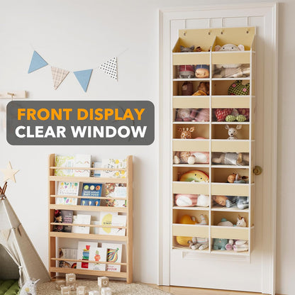 Extra Large Over The Door Organizer with 10 Large Pockets and 10 Mesh Side Pockets, 5 Layers Door Organizer Hanging with Clear Window for Bedroom, Bathroom, Pantry and Nursery, Gray