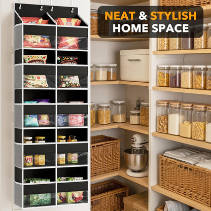 Extra Large Over The Door Organizer with 10 Large Pockets and 10 Mesh Side Pockets, 5 Layers Door Organizer Hanging with Clear Window for Bedroom, Bathroom, Pantry and Nursery, Gray