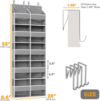 Extra Large Over The Door Organizer with 10 Large Pockets and 10 Mesh Side Pockets, 5 Layers Door Organizer Hanging with Clear Window for Bedroom, Bathroom, Pantry and Nursery, Gray