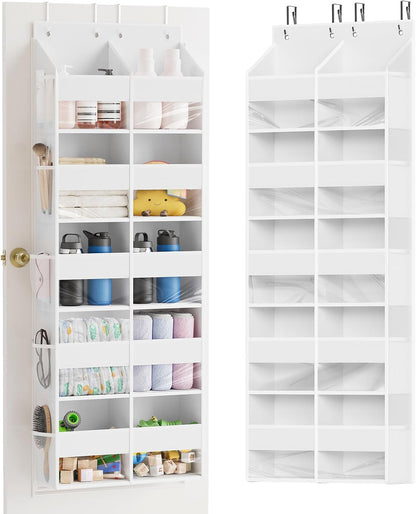 Extra Large Over The Door Organizer with 10 Large Pockets and 10 Mesh Side Pockets, 5 Layers Door Organizer Hanging with Clear Window for Bedroom, Bathroom, Pantry and Nursery, Gray