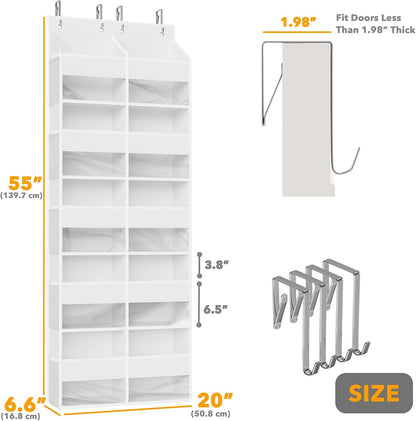 Extra Large Over The Door Organizer with 10 Large Pockets and 10 Mesh Side Pockets, 5 Layers Door Organizer Hanging with Clear Window for Bedroom, Bathroom, Pantry and Nursery, Gray
