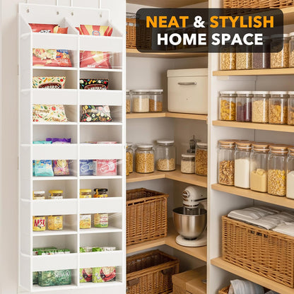 Extra Large Over The Door Organizer with 10 Large Pockets and 10 Mesh Side Pockets, 5 Layers Door Organizer Hanging with Clear Window for Bedroom, Bathroom, Pantry and Nursery, Gray