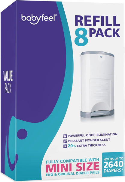 Refill Bags Compatible with DEKOR MINI Diaper Pails, 8 Pack