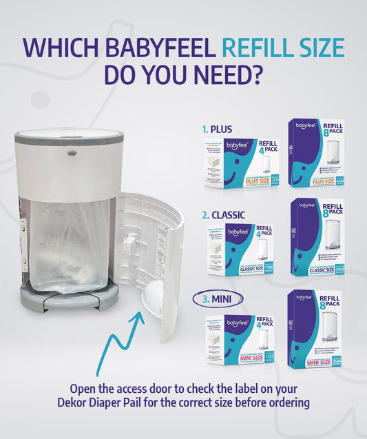 Refill Bags Compatible with DEKOR MINI Diaper Pails, 8 Pack