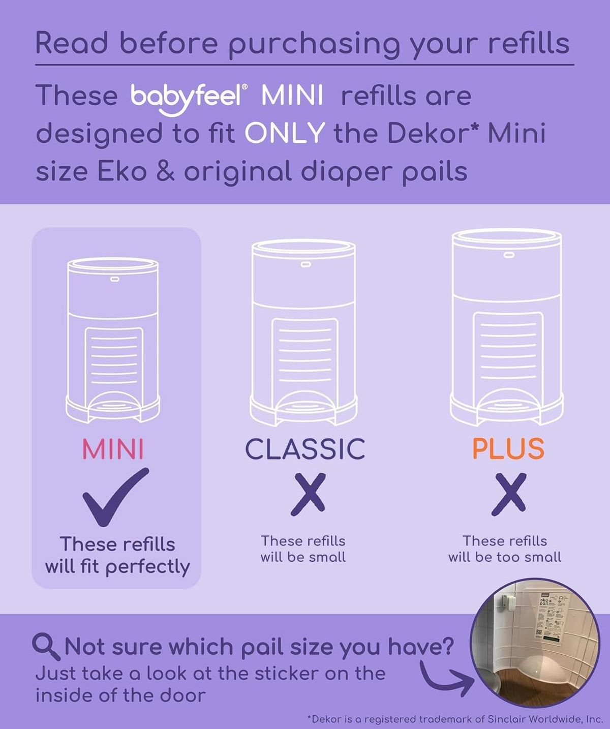 Refill Bags Compatible with DEKOR MINI Diaper Pails, 8 Pack