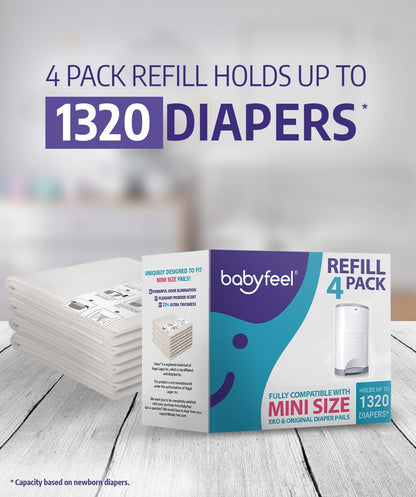 Refill Bags Compatible with DEKOR MINI Diaper Pails, 8 Pack