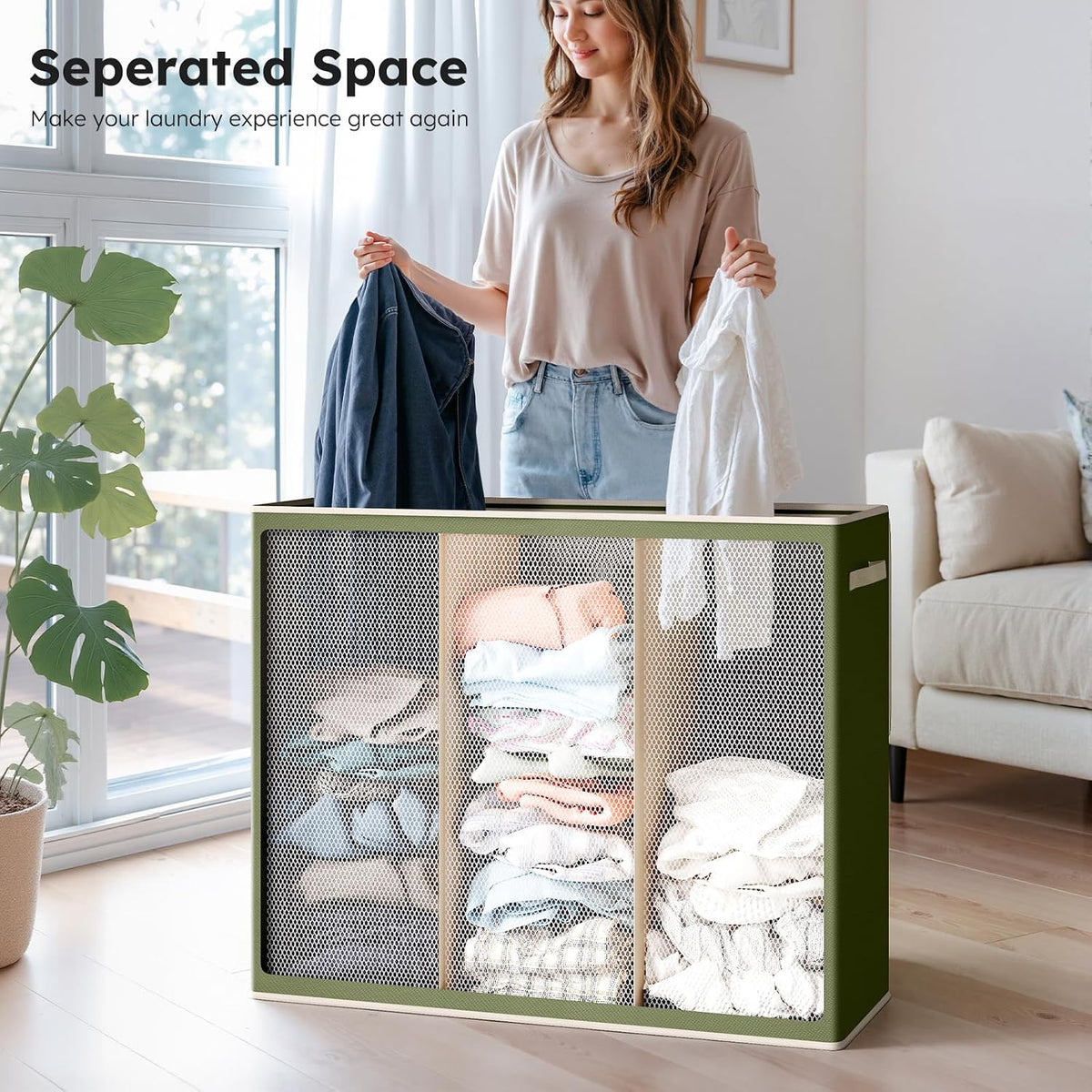 Laundry Hamper 3 section with lid and 3 Pcs Bag, Large Hamper 3 compartment 180L, Laundry Basket Laundry sorter Clothes hamper for Laundryroom Bedroom Blanket Storage Organizer