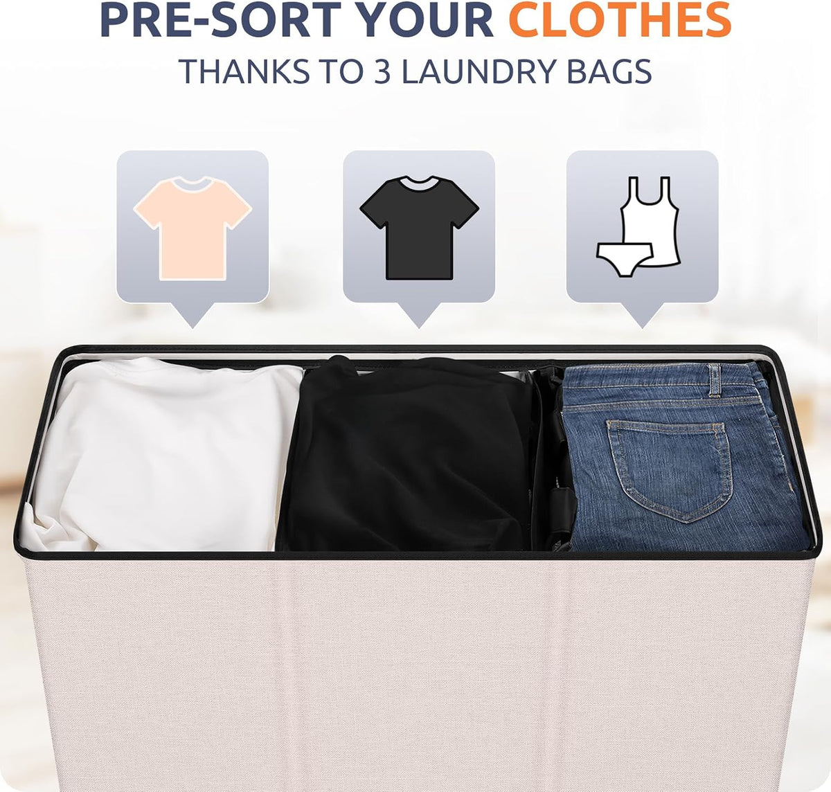 Laundry Hamper 3 section with lid and 3 Pcs Bag, Large Hamper 3 compartment 180L, Laundry Basket Laundry sorter Clothes hamper for Laundryroom Bedroom Blanket Storage Organizer