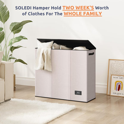 Laundry Hamper 3 section with lid and 3 Pcs Bag, Large Hamper 3 compartment 180L, Laundry Basket Laundry sorter Clothes hamper for Laundryroom Bedroom Blanket Storage Organizer