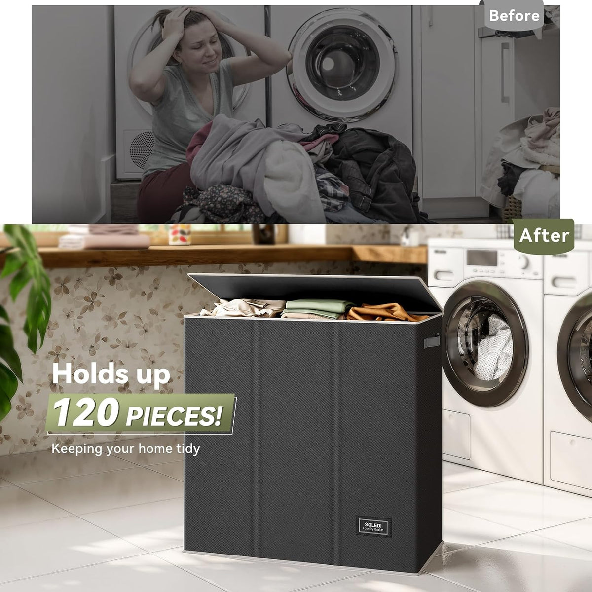 Laundry Hamper 3 section with lid and 3 Pcs Bag, Large Hamper 3 compartment 180L, Laundry Basket Laundry sorter Clothes hamper for Laundryroom Bedroom Blanket Storage Organizer