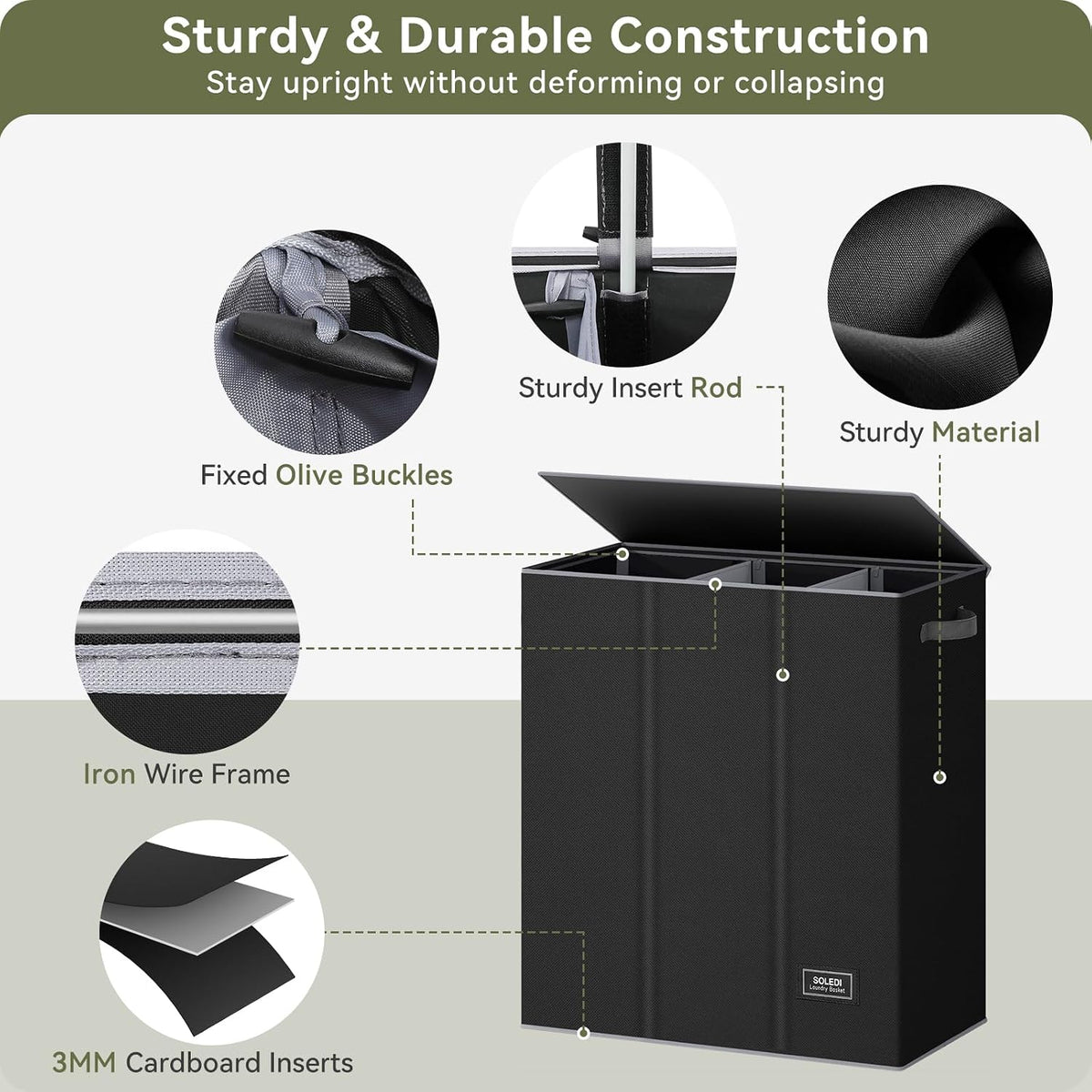 Laundry Hamper 3 section with lid and 3 Pcs Bag, Large Hamper 3 compartment 180L, Laundry Basket Laundry sorter Clothes hamper for Laundryroom Bedroom Blanket Storage Organizer