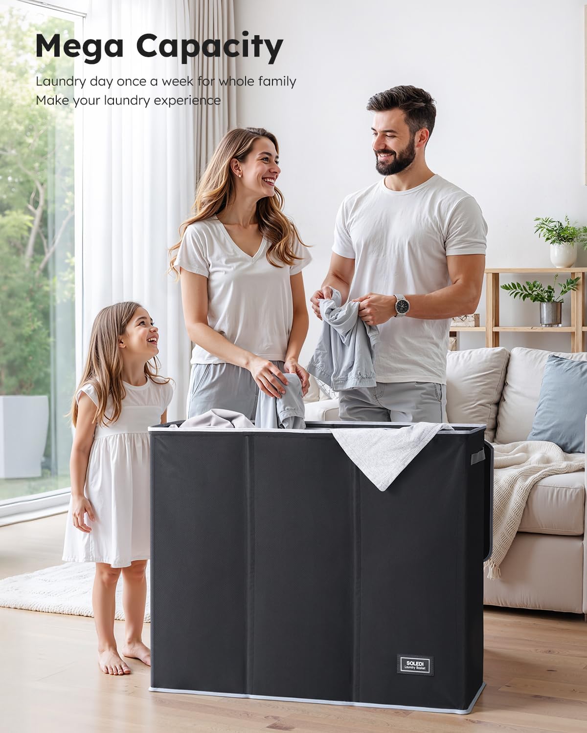 Laundry Hamper 3 section with lid and 3 Pcs Bag, Large Hamper 3 compartment 180L, Laundry Basket Laundry sorter Clothes hamper for Laundryroom Bedroom Blanket Storage Organizer