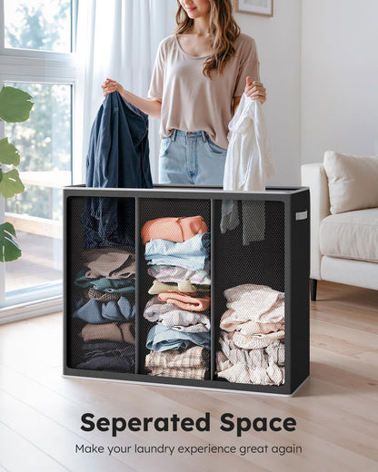 Laundry Hamper 3 section with lid and 3 Pcs Bag, Large Hamper 3 compartment 180L, Laundry Basket Laundry sorter Clothes hamper for Laundryroom Bedroom Blanket Storage Organizer