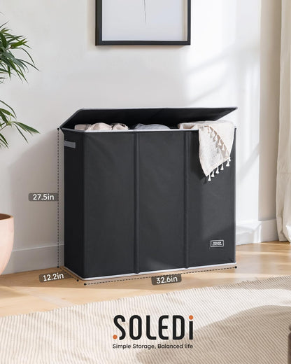 Laundry Hamper 3 section with lid and 3 Pcs Bag, Large Hamper 3 compartment 180L, Laundry Basket Laundry sorter Clothes hamper for Laundryroom Bedroom Blanket Storage Organizer