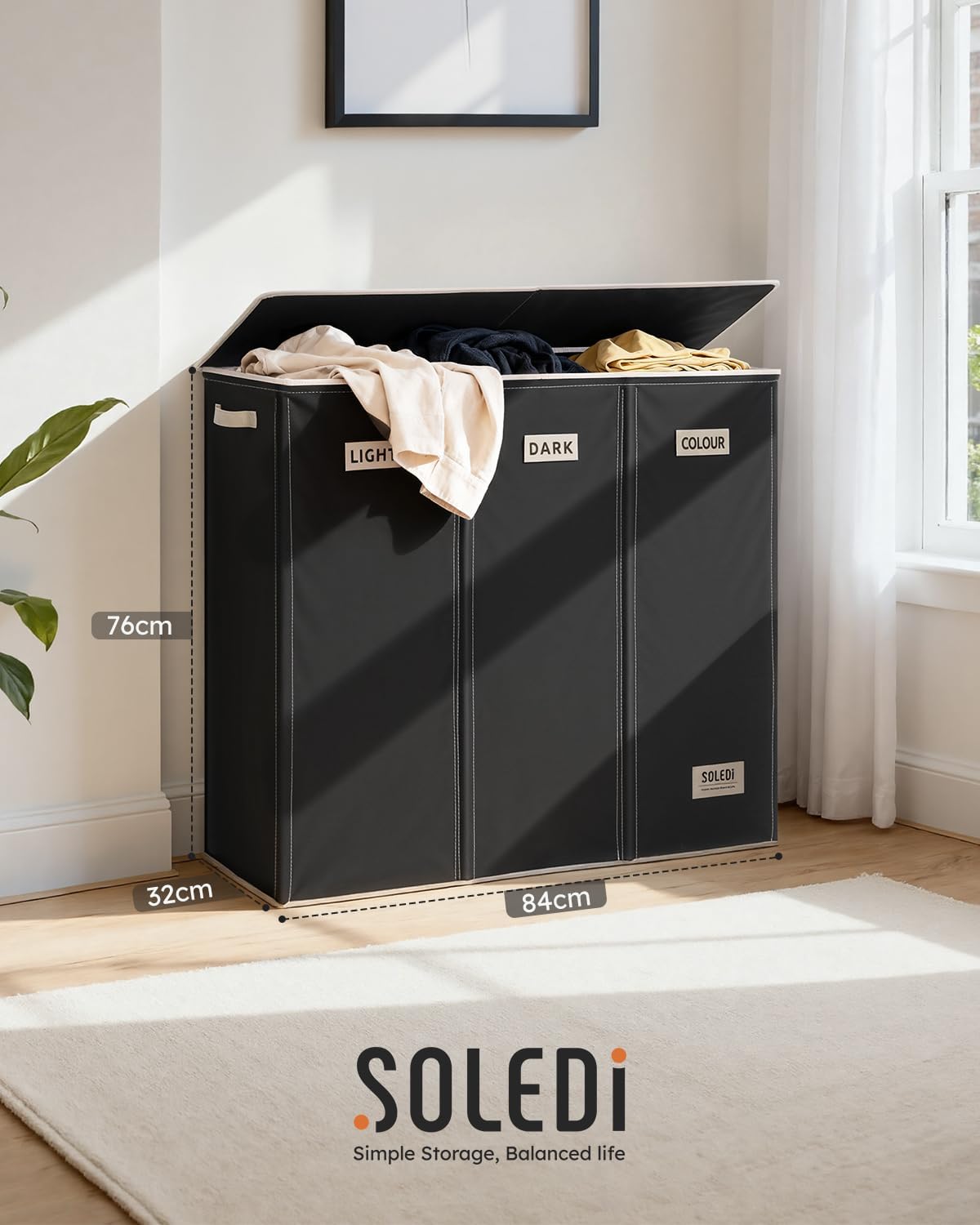 Laundry Hamper 3 section with lid and 3 Pcs Bag, Large Hamper 3 compartment 180L, Laundry Basket Laundry sorter Clothes hamper for Laundryroom Bedroom Blanket Storage Organizer