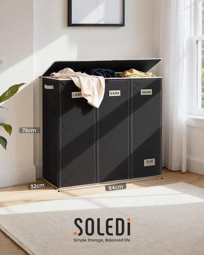 Laundry Hamper 3 section with lid and 3 Pcs Bag, Large Hamper 3 compartment 180L, Laundry Basket Laundry sorter Clothes hamper for Laundryroom Bedroom Blanket Storage Organizer