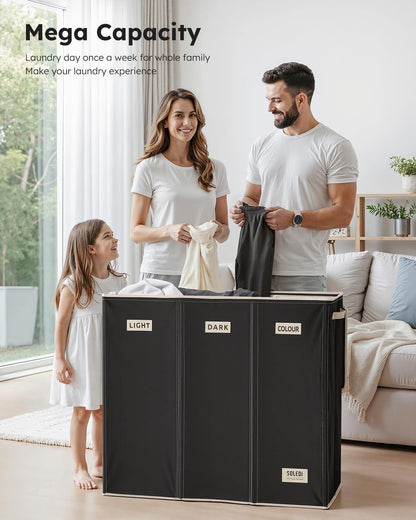 Laundry Hamper 3 section with lid and 3 Pcs Bag, Large Hamper 3 compartment 180L, Laundry Basket Laundry sorter Clothes hamper for Laundryroom Bedroom Blanket Storage Organizer