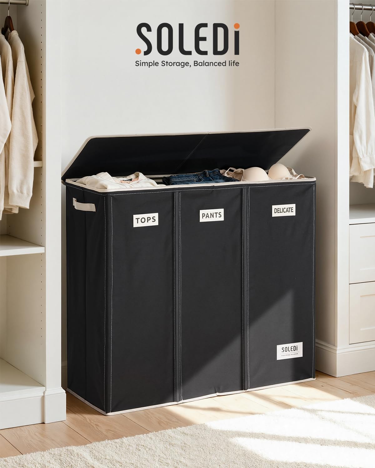 Laundry Hamper 3 section with lid and 3 Pcs Bag, Large Hamper 3 compartment 180L, Laundry Basket Laundry sorter Clothes hamper for Laundryroom Bedroom Blanket Storage Organizer