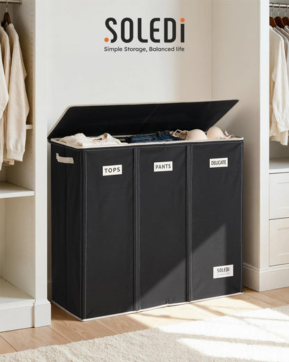 Laundry Hamper 3 section with lid and 3 Pcs Bag, Large Hamper 3 compartment 180L, Laundry Basket Laundry sorter Clothes hamper for Laundryroom Bedroom Blanket Storage Organizer