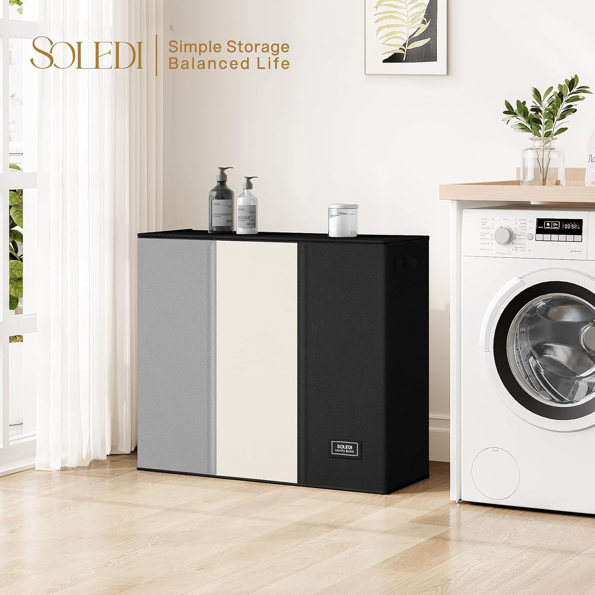 Laundry Hamper 3 section with lid and 3 Pcs Bag, Large Hamper 3 compartment 180L, Laundry Basket Laundry sorter Clothes hamper for Laundryroom Bedroom Blanket Storage Organizer