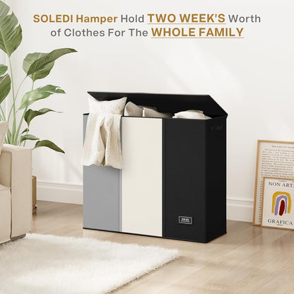 Laundry Hamper 3 section with lid and 3 Pcs Bag, Large Hamper 3 compartment 180L, Laundry Basket Laundry sorter Clothes hamper for Laundryroom Bedroom Blanket Storage Organizer