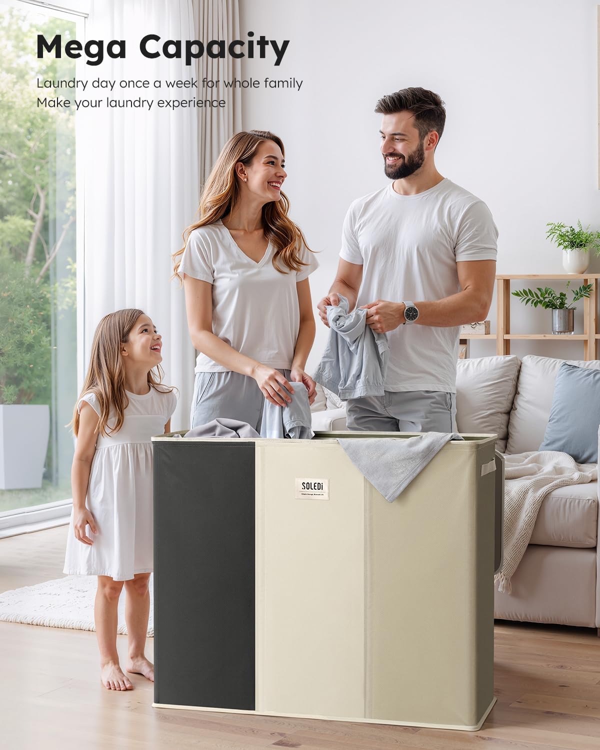 Laundry Hamper 3 section with lid and 3 Pcs Bag, Large Hamper 3 compartment 180L, Laundry Basket Laundry sorter Clothes hamper for Laundryroom Bedroom Blanket Storage Organizer