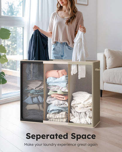 Laundry Hamper 3 section with lid and 3 Pcs Bag, Large Hamper 3 compartment 180L, Laundry Basket Laundry sorter Clothes hamper for Laundryroom Bedroom Blanket Storage Organizer