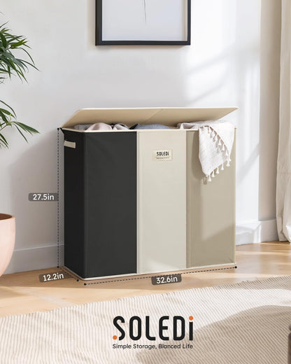 Laundry Hamper 3 section with lid and 3 Pcs Bag, Large Hamper 3 compartment 180L, Laundry Basket Laundry sorter Clothes hamper for Laundryroom Bedroom Blanket Storage Organizer