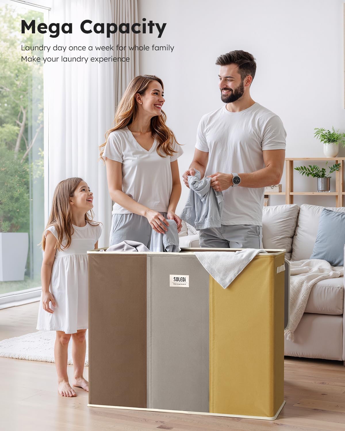 Laundry Hamper 3 section with lid and 3 Pcs Bag, Large Hamper 3 compartment 180L, Laundry Basket Laundry sorter Clothes hamper for Laundryroom Bedroom Blanket Storage Organizer