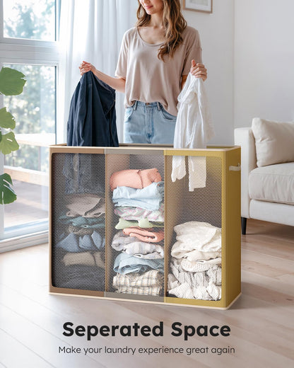 Laundry Hamper 3 section with lid and 3 Pcs Bag, Large Hamper 3 compartment 180L, Laundry Basket Laundry sorter Clothes hamper for Laundryroom Bedroom Blanket Storage Organizer