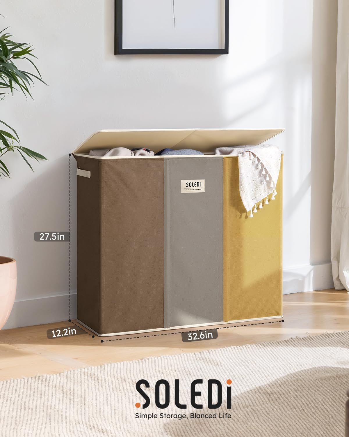 Laundry Hamper 3 section with lid and 3 Pcs Bag, Large Hamper 3 compartment 180L, Laundry Basket Laundry sorter Clothes hamper for Laundryroom Bedroom Blanket Storage Organizer