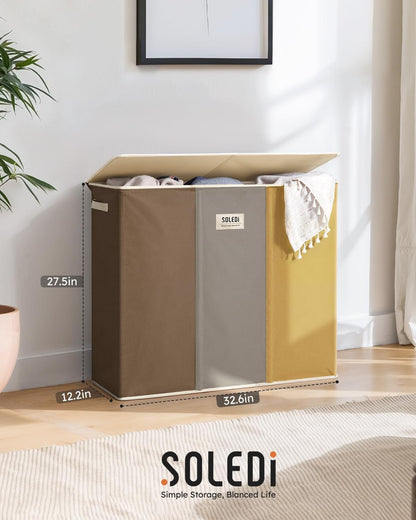 Laundry Hamper 3 section with lid and 3 Pcs Bag, Large Hamper 3 compartment 180L, Laundry Basket Laundry sorter Clothes hamper for Laundryroom Bedroom Blanket Storage Organizer