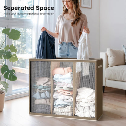Laundry Hamper 3 section with lid and 3 Pcs Bag, Large Hamper 3 compartment 180L, Laundry Basket Laundry sorter Clothes hamper for Laundryroom Bedroom Blanket Storage Organizer