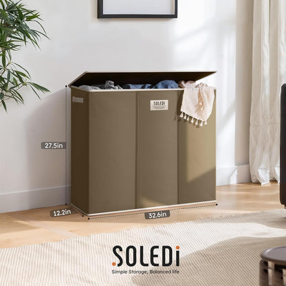 Laundry Hamper 3 section with lid and 3 Pcs Bag, Large Hamper 3 compartment 180L, Laundry Basket Laundry sorter Clothes hamper for Laundryroom Bedroom Blanket Storage Organizer