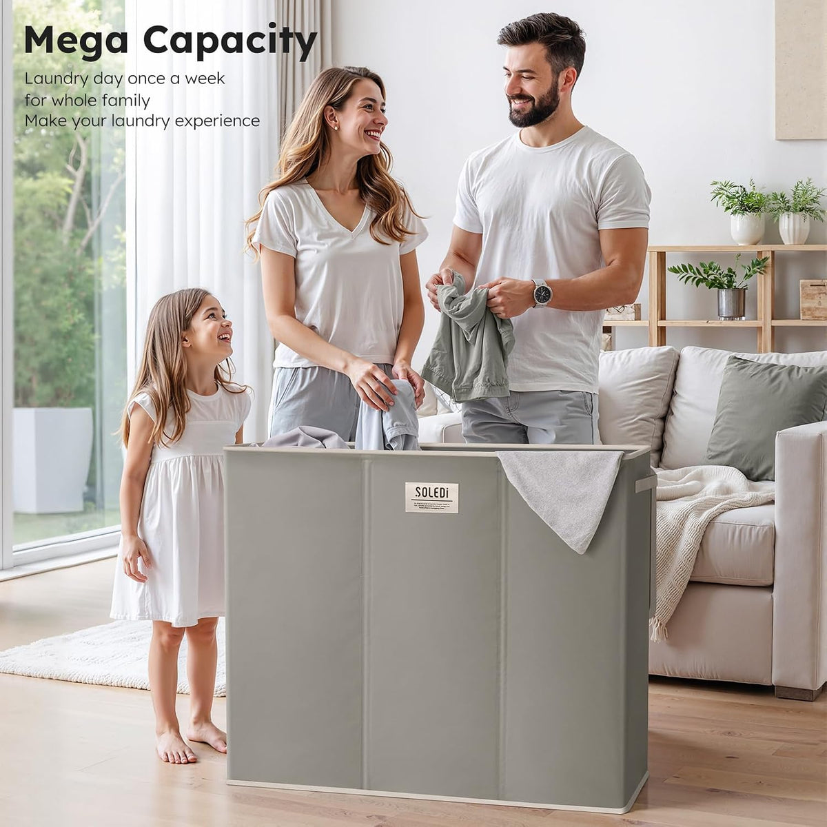 Laundry Hamper 3 section with lid and 3 Pcs Bag, Large Hamper 3 compartment 180L, Laundry Basket Laundry sorter Clothes hamper for Laundryroom Bedroom Blanket Storage Organizer