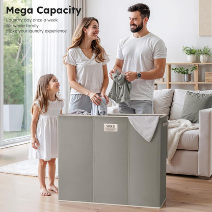 Laundry Hamper 3 section with lid and 3 Pcs Bag, Large Hamper 3 compartment 180L, Laundry Basket Laundry sorter Clothes hamper for Laundryroom Bedroom Blanket Storage Organizer