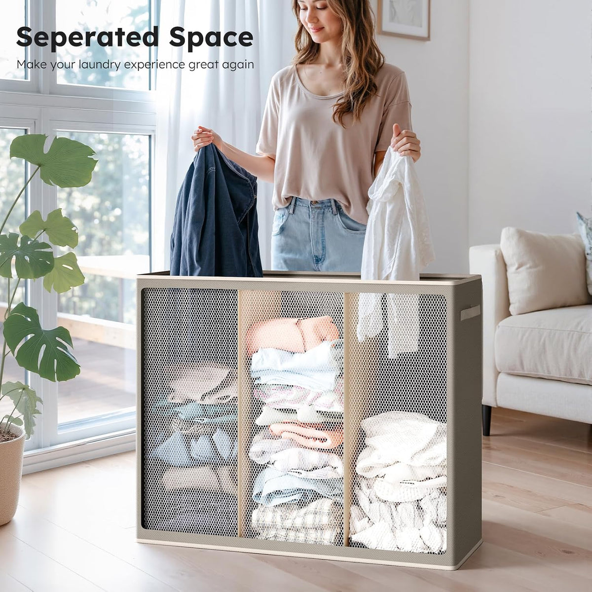 Laundry Hamper 3 section with lid and 3 Pcs Bag, Large Hamper 3 compartment 180L, Laundry Basket Laundry sorter Clothes hamper for Laundryroom Bedroom Blanket Storage Organizer