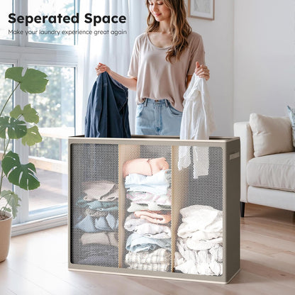 Laundry Hamper 3 section with lid and 3 Pcs Bag, Large Hamper 3 compartment 180L, Laundry Basket Laundry sorter Clothes hamper for Laundryroom Bedroom Blanket Storage Organizer