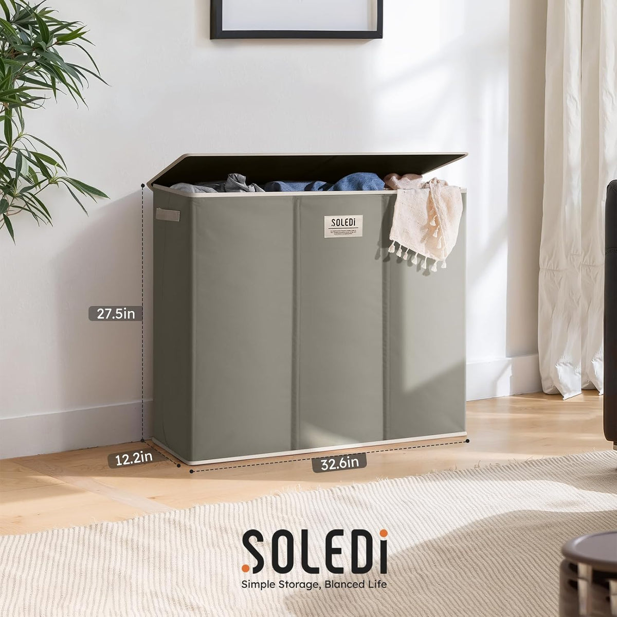 Laundry Hamper 3 section with lid and 3 Pcs Bag, Large Hamper 3 compartment 180L, Laundry Basket Laundry sorter Clothes hamper for Laundryroom Bedroom Blanket Storage Organizer