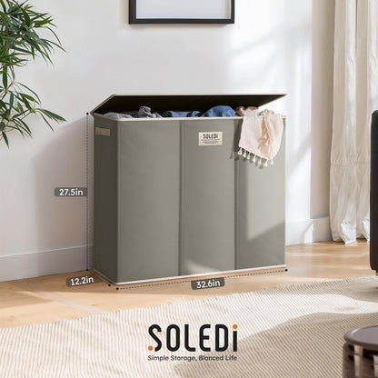 Laundry Hamper 3 section with lid and 3 Pcs Bag, Large Hamper 3 compartment 180L, Laundry Basket Laundry sorter Clothes hamper for Laundryroom Bedroom Blanket Storage Organizer