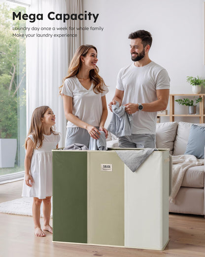 Laundry Hamper 3 section with lid and 3 Pcs Bag, Large Hamper 3 compartment 180L, Laundry Basket Laundry sorter Clothes hamper for Laundryroom Bedroom Blanket Storage Organizer